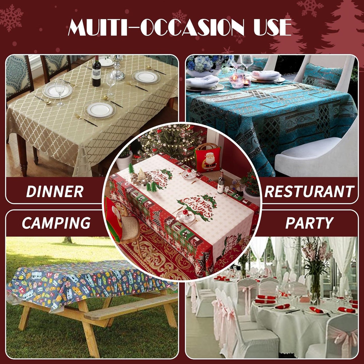 Rectangle Table Cloth,100% Waterproof Tablecloth Oil Proof Spill Proof Vinyl Table Cloth, Wipe Clean Plastic Table Cover for Dining, Camping, Indoor and Outdoor 52" x 70",Leaves