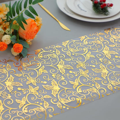 Snowkingdom 2 Pieces Gold Table Runner, Sequin Glitter Foil Metallic Thin Mesh Runner Roll 11"x108", Gold Table Decorations for Event Party, Wedding, Birthday Party, Christmas