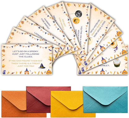 Halloween Scavenger Hunt Cards, Scavenger Hunt Clue Game Card for Adults Family, Halloween Party Decorations Supplies, 21 Cards with Envelopes- B02