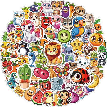 JCFIRE 200PCS Stickers for Kids, Waterproof Cute Mixed Animal Food Vinyl Scrapbook Stickers for Water Bottle, Book, Laptop, Goodie Bags Stuffers Kids Party Favors, Classroom Supplies Must Haves