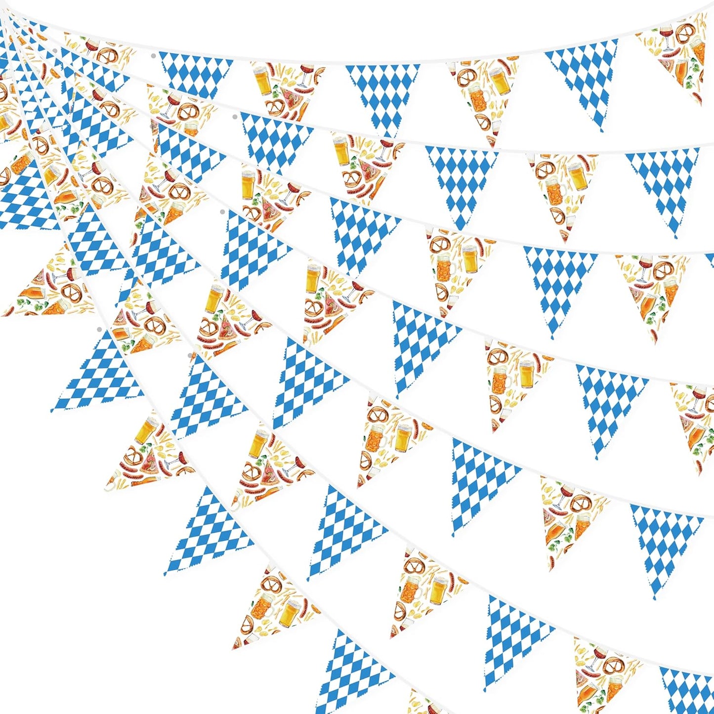 32Ft Dusty Blue Party Decorations Retro Blue Gingham Triangle Banner Flag Pennant Fabric Garland Streamers for Nautical Wedding Birthday Ahoy Achor Bridal Baby Shower Under The Sea Decor Supplies