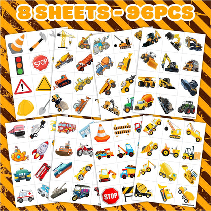 Construction Temporary Tattoos Birthday Party Supplies Decorations 96PCS Tattoos Stickers Vehical Excavator Bulldozer Cute Party Favors Kids Girls Boys Gifts Classroom School Prizes Themed