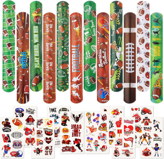 136 Pcs Football Party Favors - 36 Pcs Football Slap Bracelets & 100 Pcs Tattoos Footballs Themed Birthday Supplies Decorations Classroom Prizes Gifts