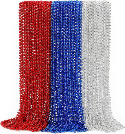 EOBOH 144PCS Mardi Gras Beads, Metallic 12 Kinds Bead Necklace Party Supplies, 33" Mardi Gras Necklace Costume Stuff, Festival Parade Throw Accessories for Wedding Birthday Celebrations Decorations
