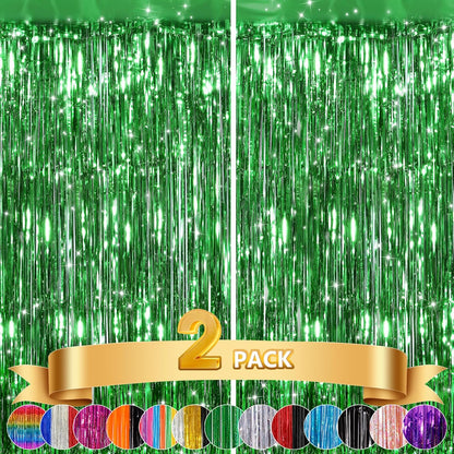 GCB 2Pack Black Metallic Tinsel Foil Fringe Curtains, Black Foil Curtain Backdrop, Photo Booth Props for Birthday Wedding Baby Shower Bachelorette Xmas Celebration Party Decorations Door Streamers