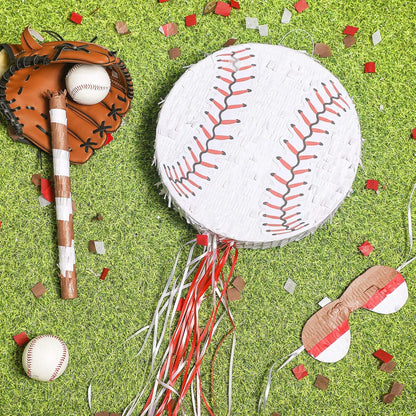 Baseball Piñata with Blindfold Bat for Birthday Party Softball Paper Piñata Sports Balls Confetti Baseball Party Supplies for Birthday Party Decorations 13.19 x 13.19 x 3 Inch(Cool)