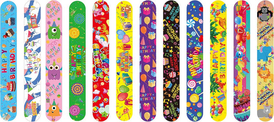 48 Pcs Happy Birthday Slap Bracelets for Kids Birthday Party Slap Bracelets Bulk Snap Bracelet Party Favors Supplies for kids&teens Gifts Teacher Classroom School Favors Prizes Exchanging Gifts