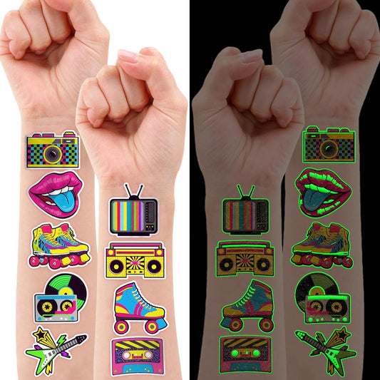 96 PCS 80s Pre-Cut Temporary Tattoos Sticker Roller Skate 80s Birthday Party Decorations Favors Supplies Gifts Boys Girls Men Women, 90s 1980s Vintage Retro Cute Tattoo School Prizes Themed (Normal)