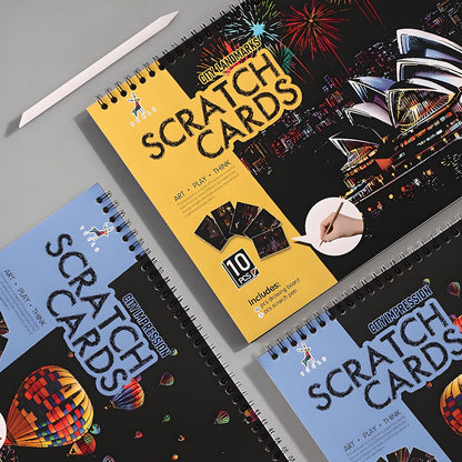 10 PCS Cityscape Scratch Art Book for Teen & Adults: DIY Colorful City Series Painting Paper | ASMR Stress-Relief Engraving Kit Scratchboard | DIY Sketch Card Creative Craft (Travel Landmarks B)