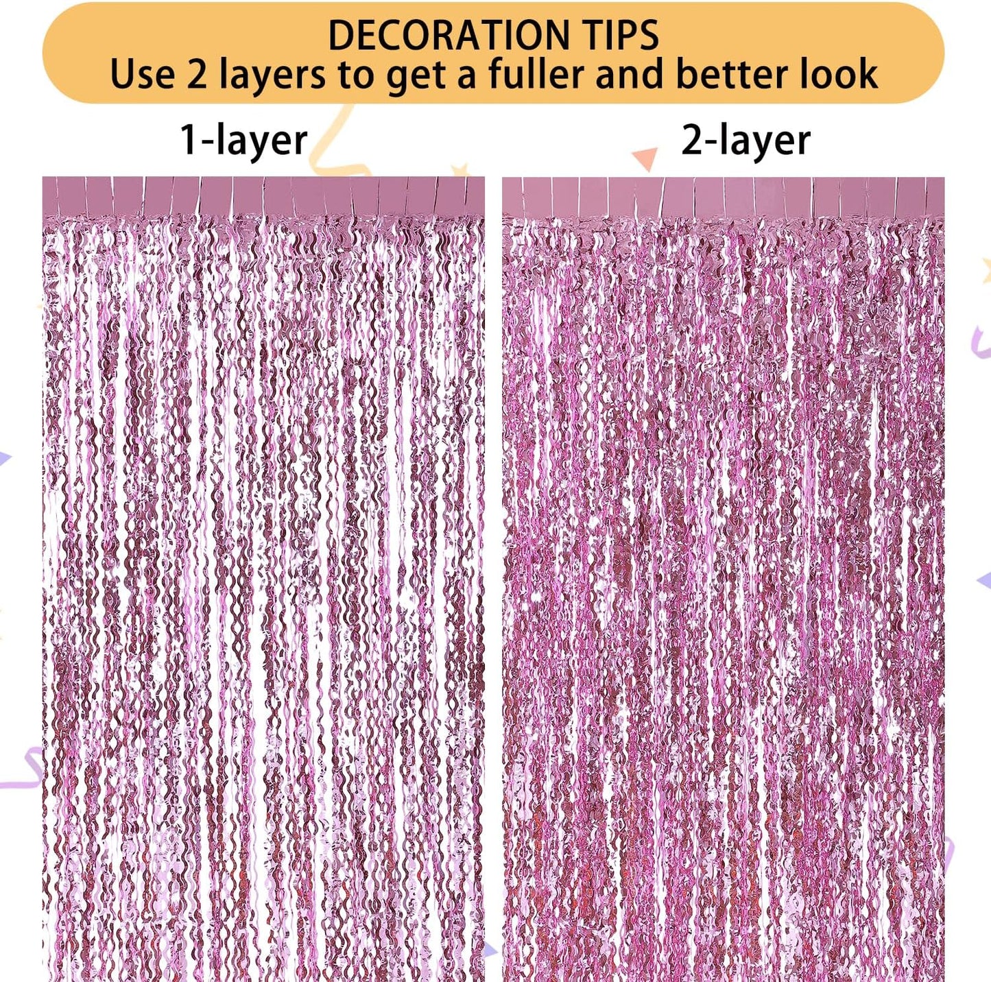 3 Pack Colorful Foil Fringe Curtain Backdrop - 6.6 x 3.3 ft Wavy Rainbow Tinsel Backdrop Curtain Metallic Streamers Iridescent Holiday Photo Booth Party Decorations