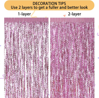 3 Pack Colorful Foil Fringe Curtain Backdrop - 6.6 x 3.3 ft Wavy Rainbow Tinsel Backdrop Curtain Metallic Streamers Iridescent Holiday Photo Booth Party Decorations