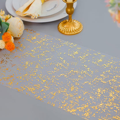Snowkingdom 2 Pieces Gold Table Runner, Sequin Glitter Foil Metallic Thin Mesh Runner Roll 11"x108", Gold Table Decorations for Event Party, Wedding, Birthday Party, Christmas