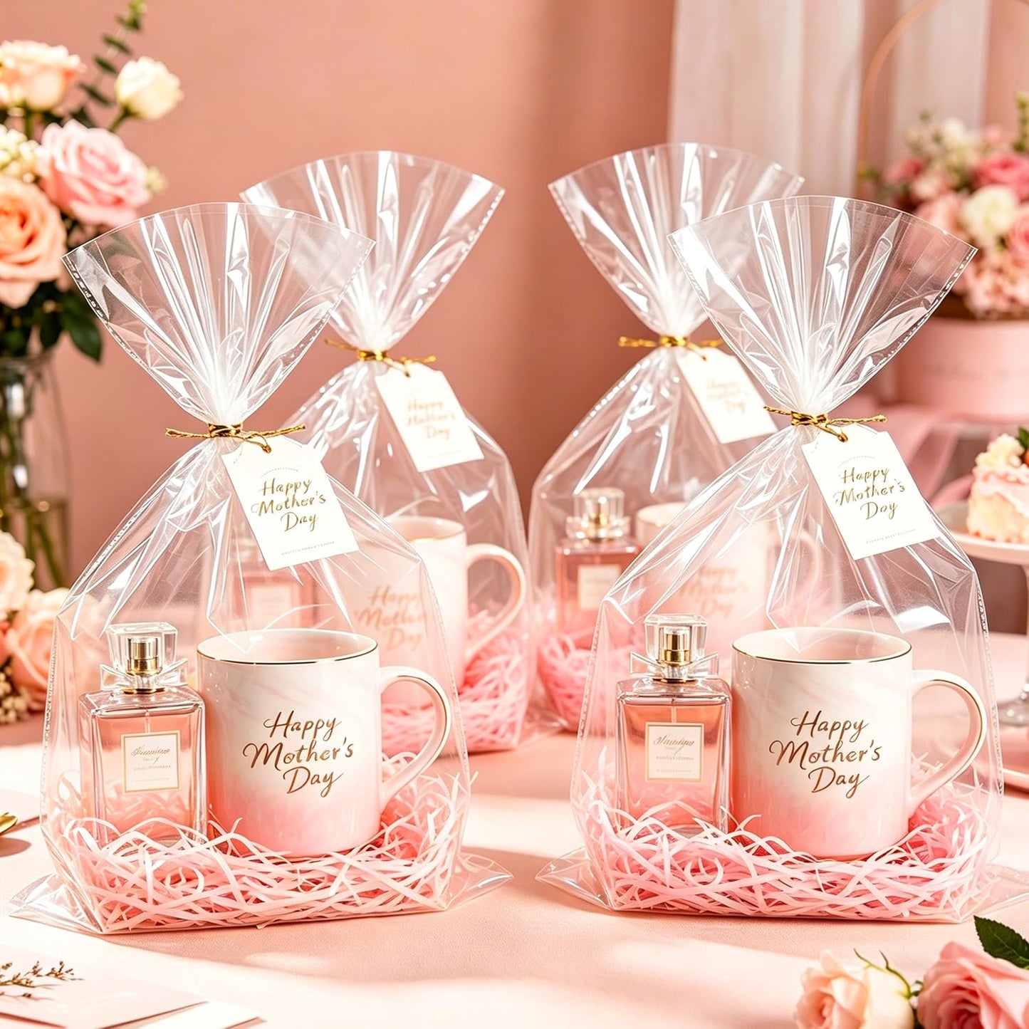 LOKQING Clear Cellophane Treat Bags 6 x 10 in, 100 Pack Mothers Day Gift Bags with Twist Ties, Bags for Cookies, Candy, Party Favors, Bakery Packaging and Small Gifts