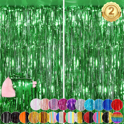 Black Fringe Curtain Party Streamers 2Pack 3.3x8.3 Ft Foil Fringe Backdrop Curtains for Birthday Wedding Bridal Baby Shower Halloween Decor Tinsel Streamers Black Party Decorations Door Streamers