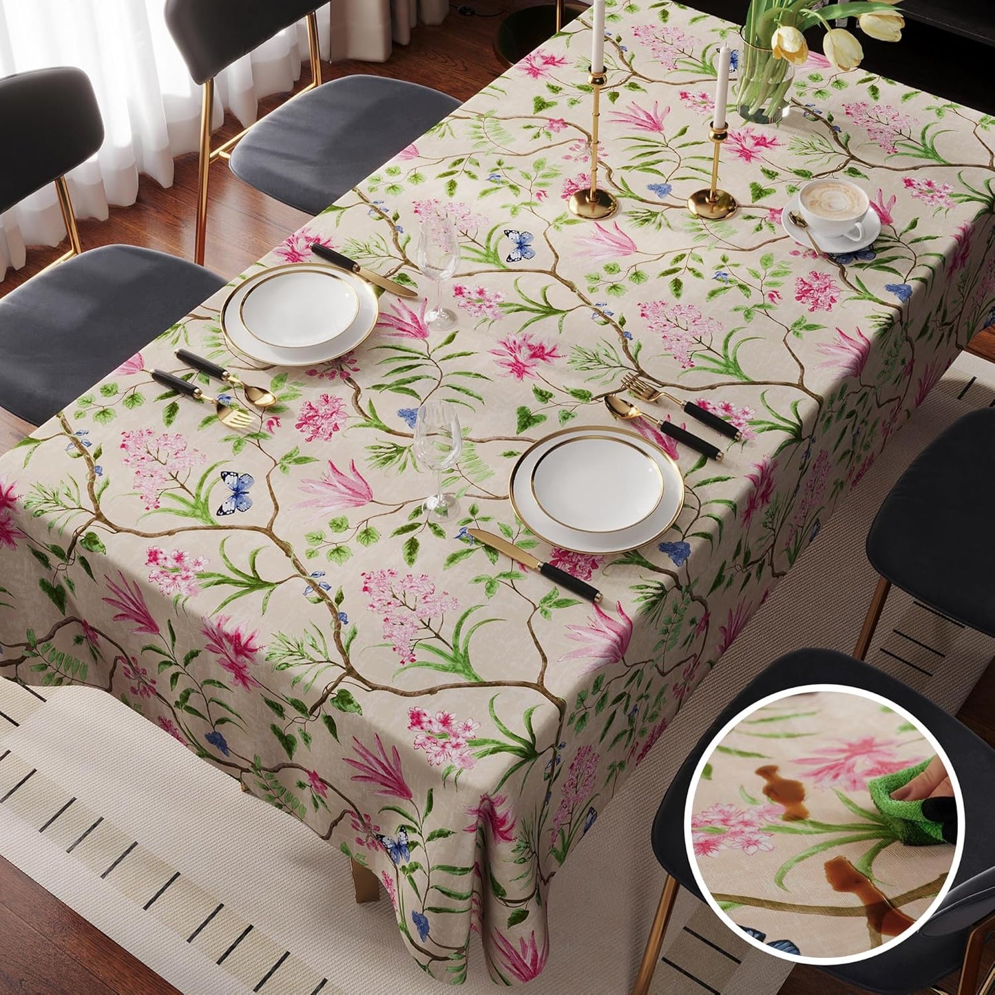Rectangle Table Cloth,100% Waterproof Tablecloth Oil Proof Spill Proof Vinyl Table Cloth, Wipe Clean Plastic Table Cover for Dining, Camping, Indoor and Outdoor 52" x 70",Leaves