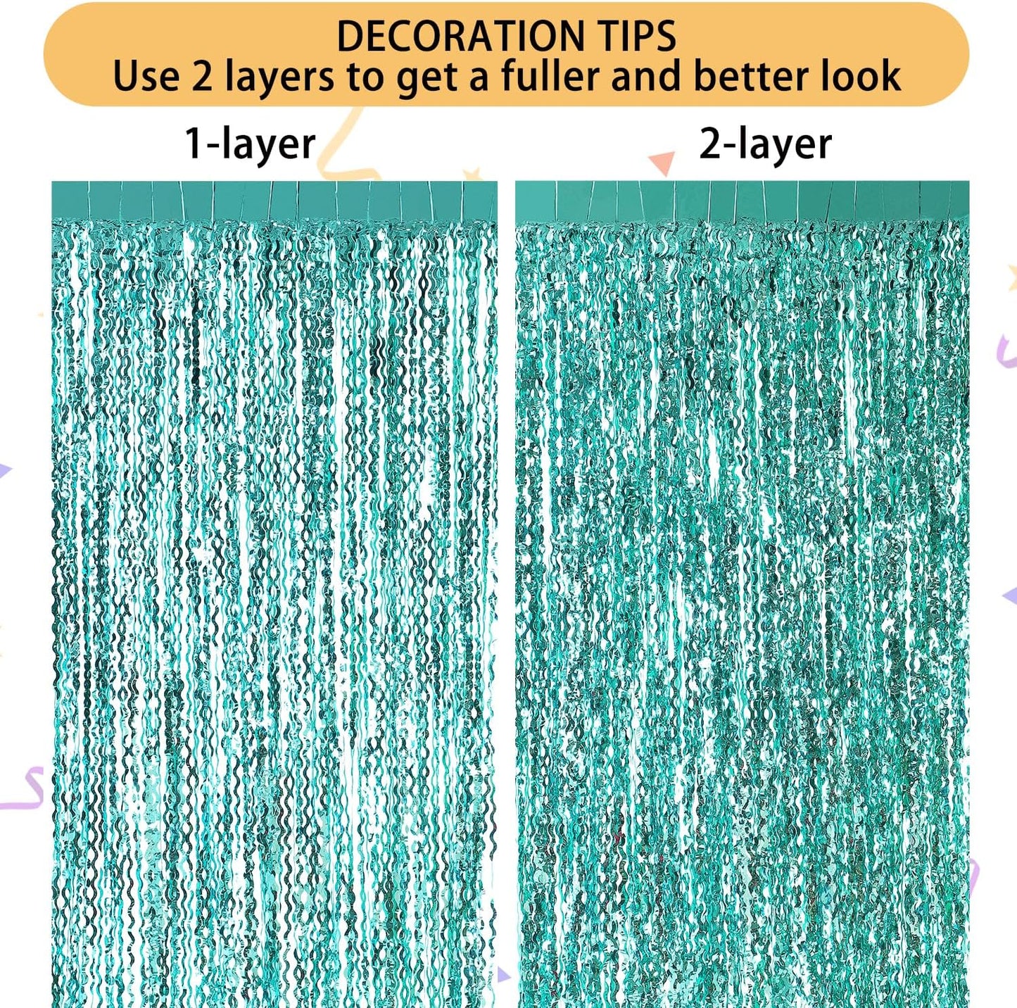 3 Pack Colorful Foil Fringe Curtain Backdrop - 6.6 x 3.3 ft Wavy Rainbow Tinsel Backdrop Curtain Metallic Streamers Iridescent Holiday Photo Booth Party Decorations