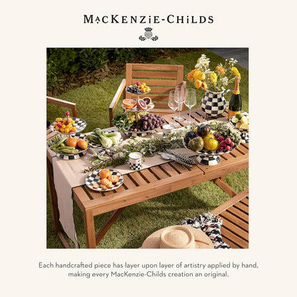 MACKENZIE-CHILDS Enamel Pedestal Platter, Round Cake Stand, Large, Black-and-White Courtly Check