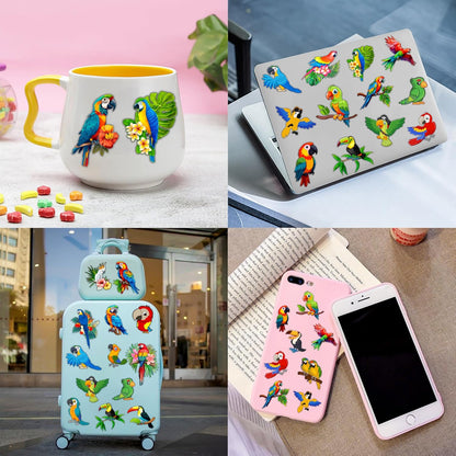 Cherisnowy 48PCS Parrot Party Set - 24PCS Temporary Tattoos & 24PCS Slap Bracelets - Tropical Birthday Supplies, Baby Shower Gifts, Classroom Rewards & Party Decor for Kids (Boys & Girls)