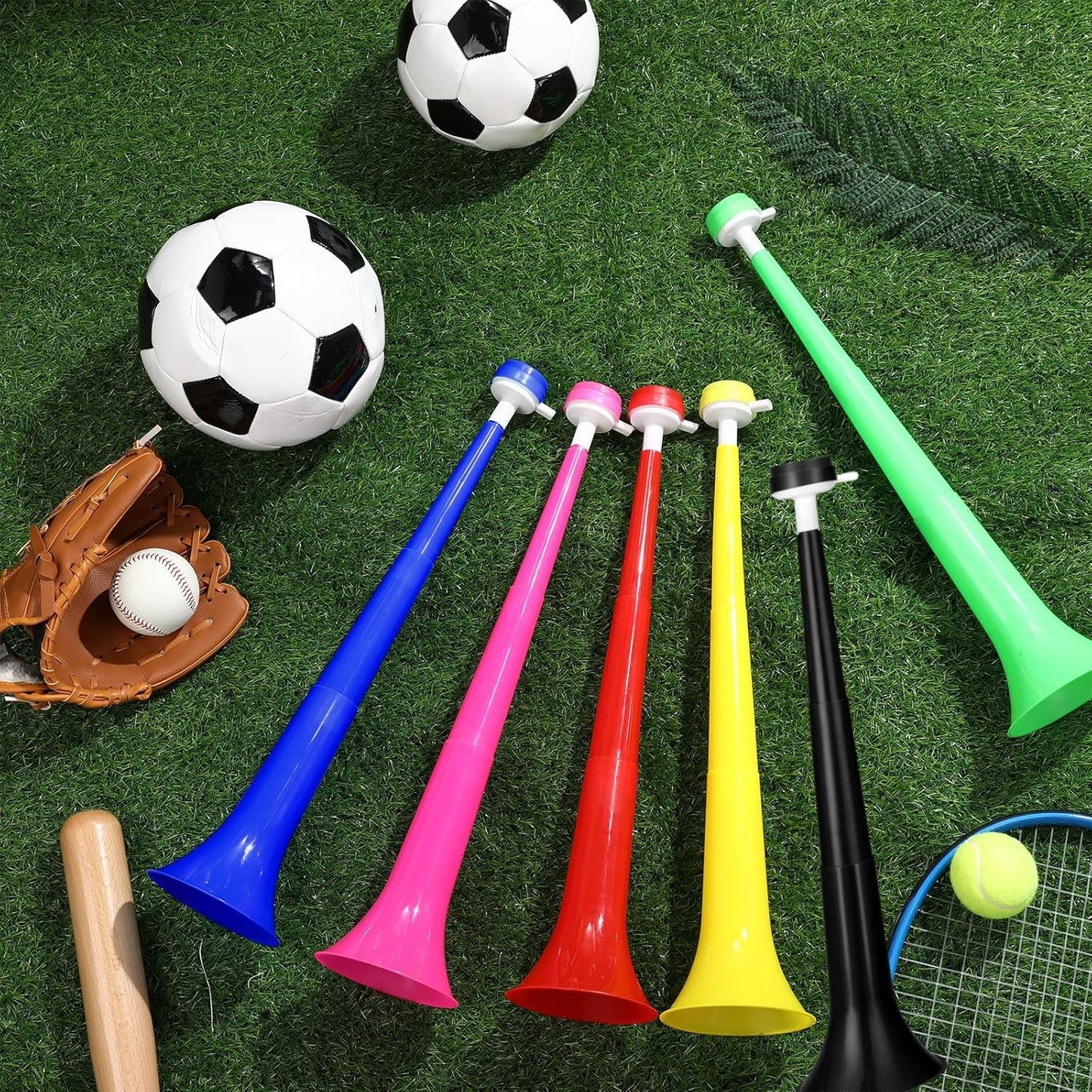 6 Pcs Stadium Horn for Adult, 21 Inch Vuvuzela Plastic Collapsible Cheering Trumpets for Sporting Events Football Carnival Party, Red