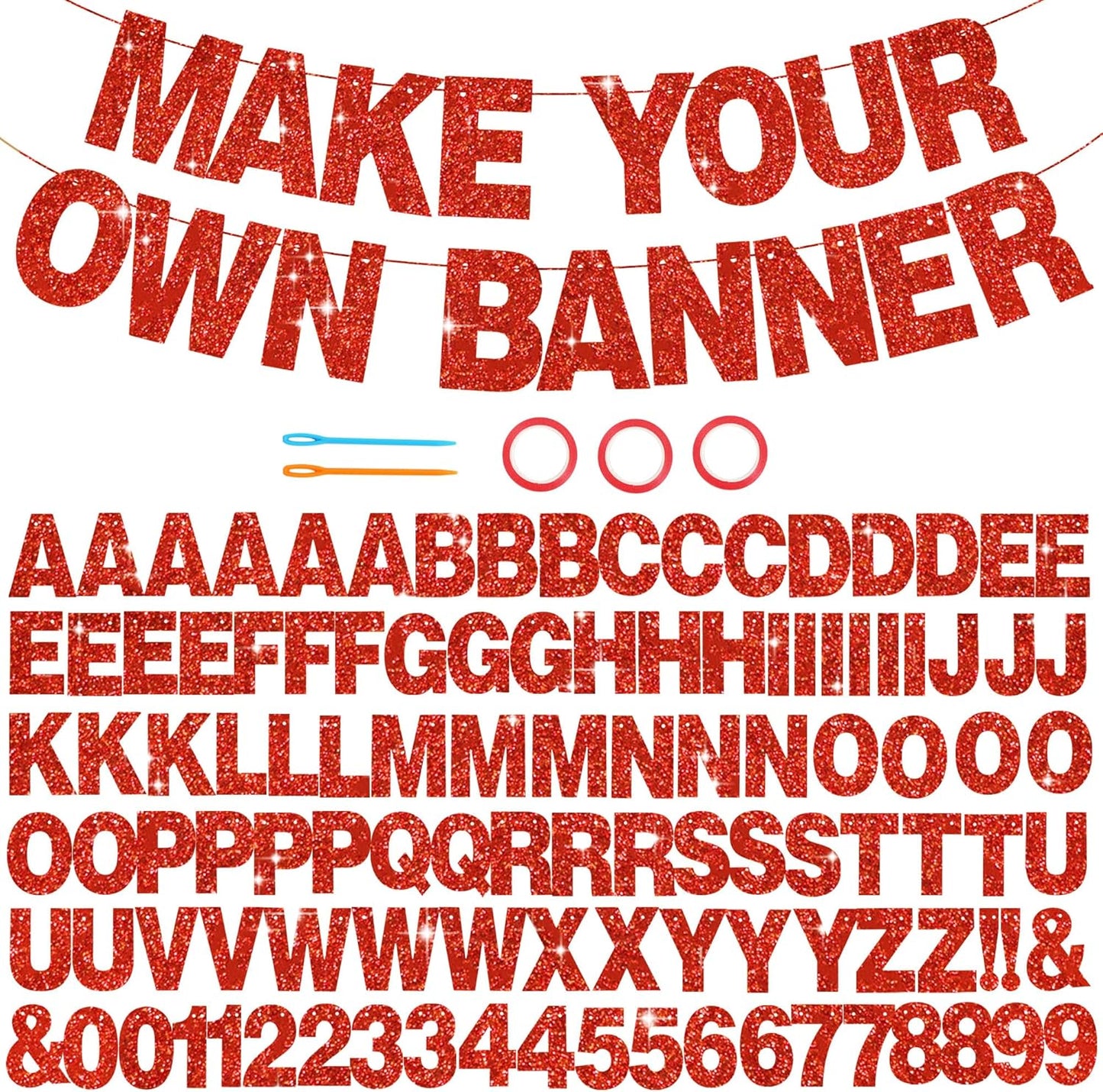 BEISHIDA 116 PCS A-Z DIY Letter Banner Kit Make Your Own Banner Including 111 Letters and Numbers 3 Rope and 2 Threading Device,Customized for Birthday Graduation Wedding Decor Black