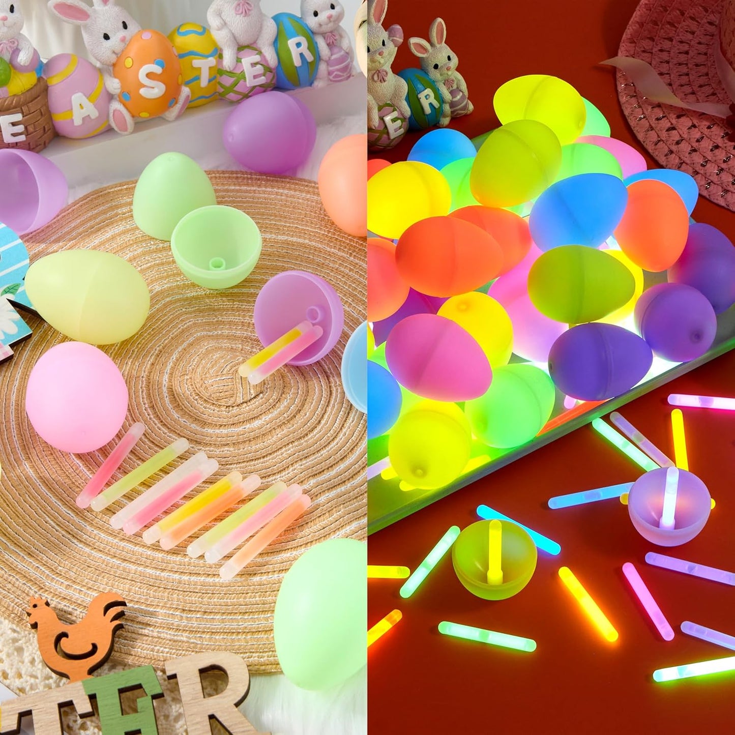 JOYIN 36 Pcs Easter Eggs with 72 Pcs Mini Glow Sticks for Kids Glow-in-The-Dark Basket Stuffers Fillers Gift, Easter Eggs Hunt Game Party Favors Classroom Decorations Supplies