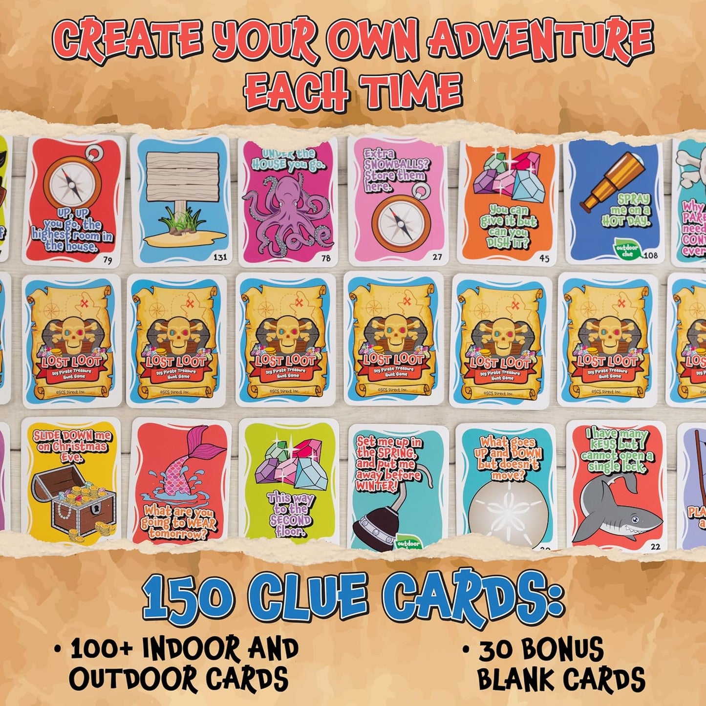 Lost Loot DIY Scavenger Hunt Game - Award Winning Pirate Treasure Like No Other! Hide Skeleton Keys, Set Clues & Find to Unlock Special Chest-150 Indoor Outdoor Clue Cards - 2026 Improved Durable Keys