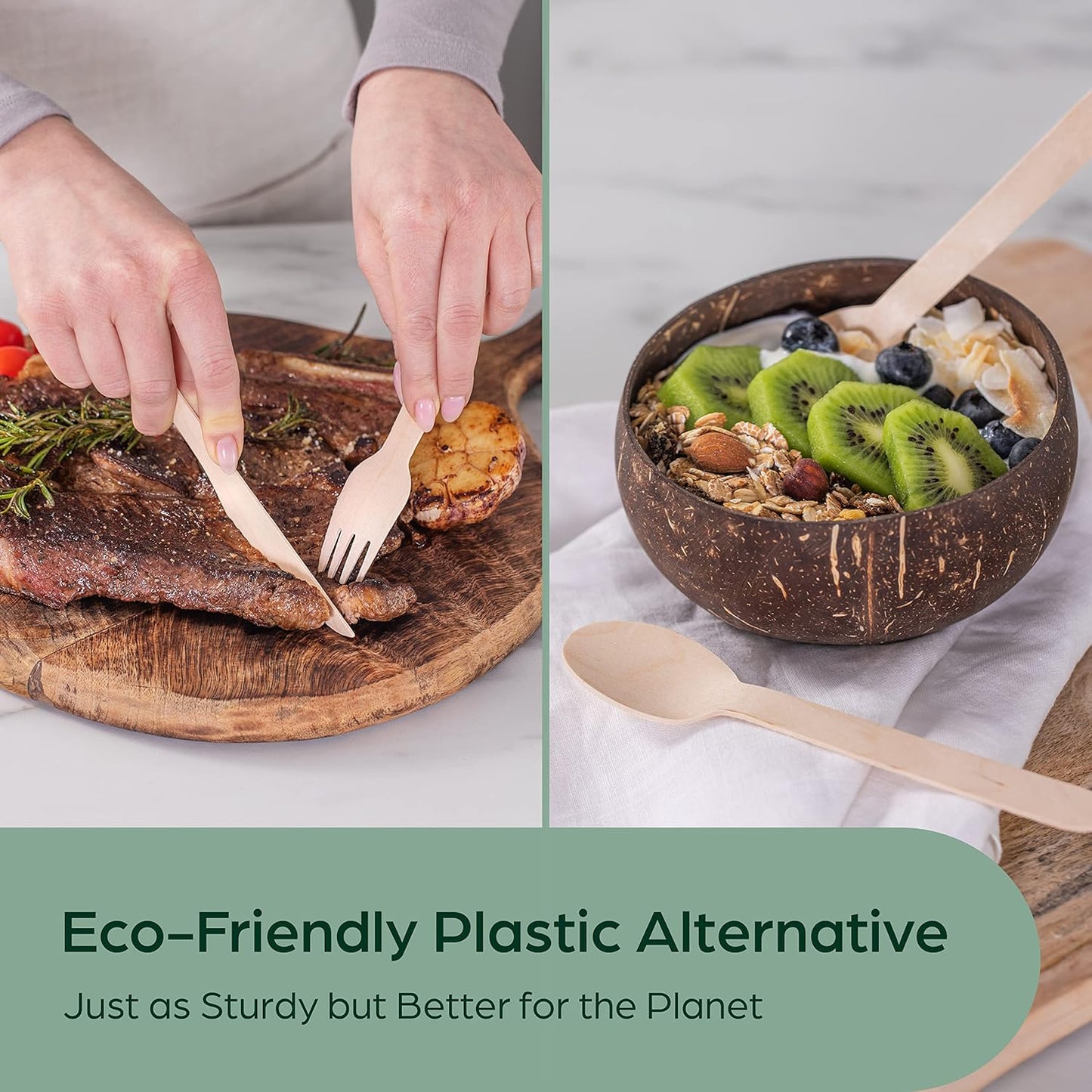 PURPLECLAY Wooden Disposable Utensils Set, 360 PCS Compostable Silverware (120 Forks, 120 Spoons, 120 Knives) Eco Friendly, Plastic-Free Cutlery for Parties & Catering, Alternative to Bamboo Utensils