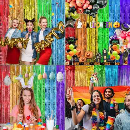 2 Pack Foil Curtain Backdrop Curtains Silver Tinsel Door Streamers Birthday Party Decorations Photo Booth Props for Disco Party Graduation Wedding Baby Shower Bachelorette Christmas Gender Reveal