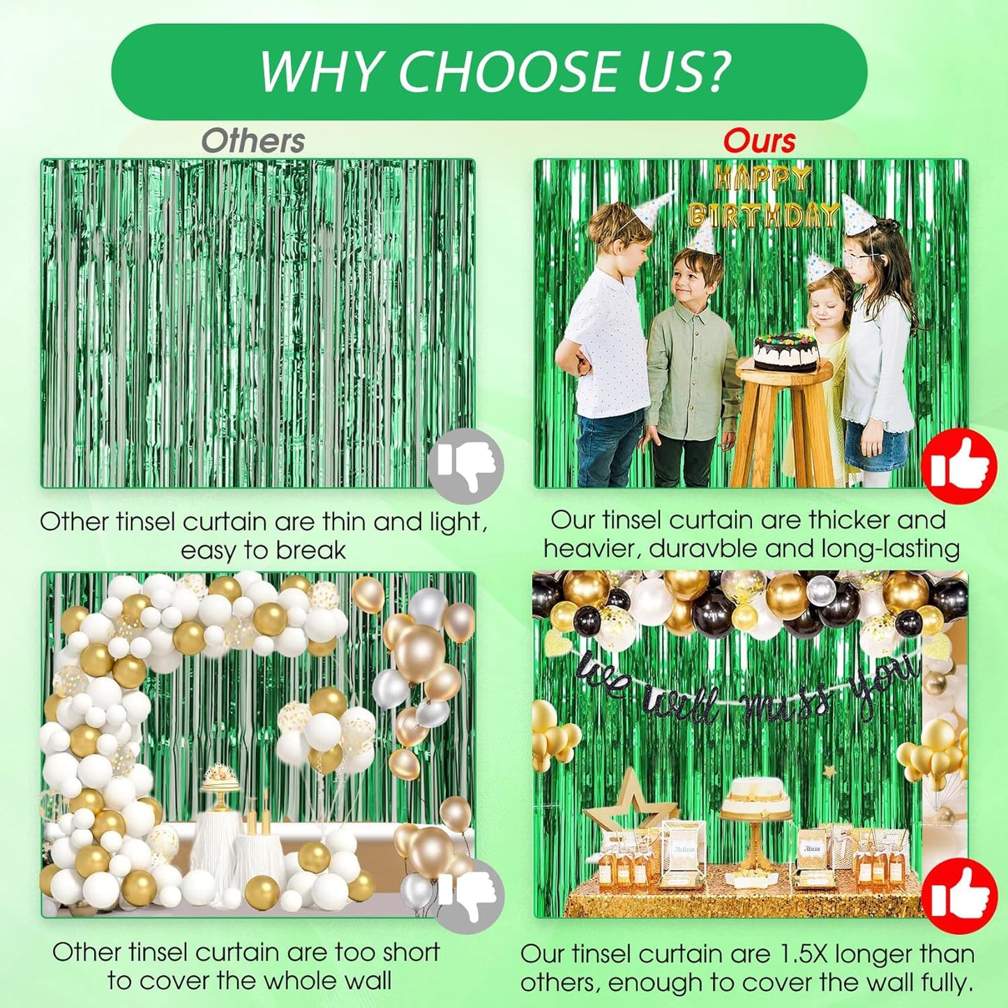 Birthday Party Decorations: 3 Pack 3.3 x 9.9 ft Gold Foil Fringe Curtains Party Supplies, Tinsel Curtain Backdrop for Parties/Birthday/Photo Booth