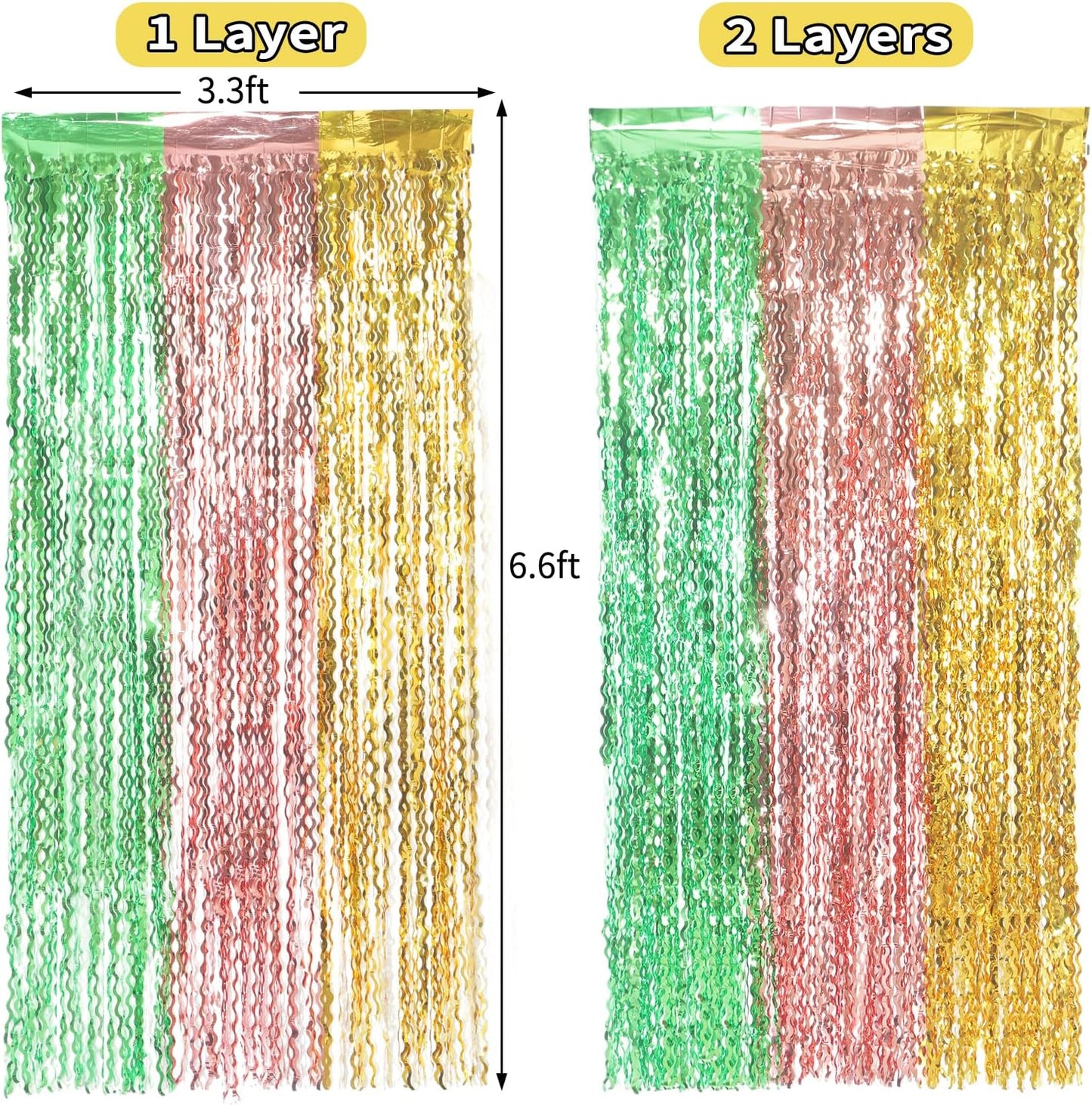 3 Pack Colorful Foil Fringe Curtain Backdrop - 6.6 x 3.3 ft Wavy Rainbow Tinsel Backdrop Curtain Metallic Streamers Iridescent Holiday Photo Booth Party Decorations
