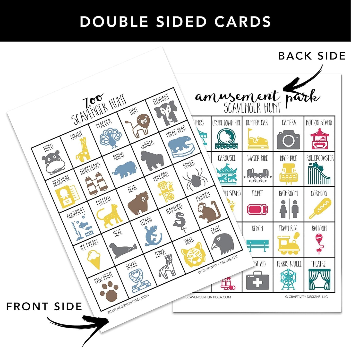 Zoo Scavenger Hunt Games for Kids, Outdoor or Indoor, Birthday Party, Road Trip, Travel Activities, Includes 10 Dry Erase Markers and Cards, Family Game Night