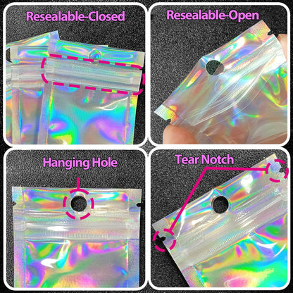 Trunple Smell Proof Bags & Resealable Foil Pouch Mylar Sample Bag Great for Party Favor Food Storage (Holographic Color) (50pcs-6x9 inch)
