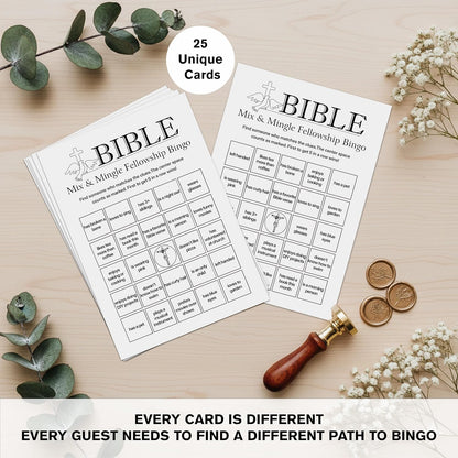 Bible Fellowship Bingo Cards, 25 Unique Sheets, Bible Bingo for Church Groups, Engaging Christian Games, Fun Bible Games Activity for Youth and Adults