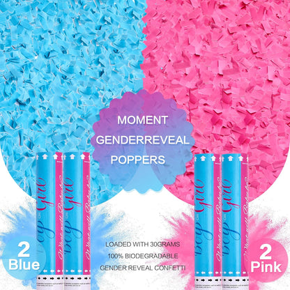Biodegradable Pink Gender Reveal Confetti Poppers 4Pack