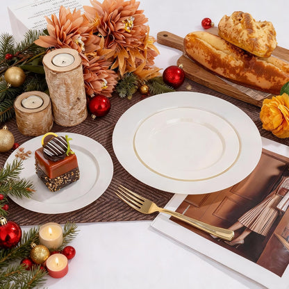 I00000 102 Pieces Gold Plastic Plates, Disposable Party Plates White Gold Rim, 51 Disposable Gold Dinner Plates 10.25 Inch and 51 Disposable Dessert Appetizer Elegant Fancy Wedding Plates 7.5 Inch