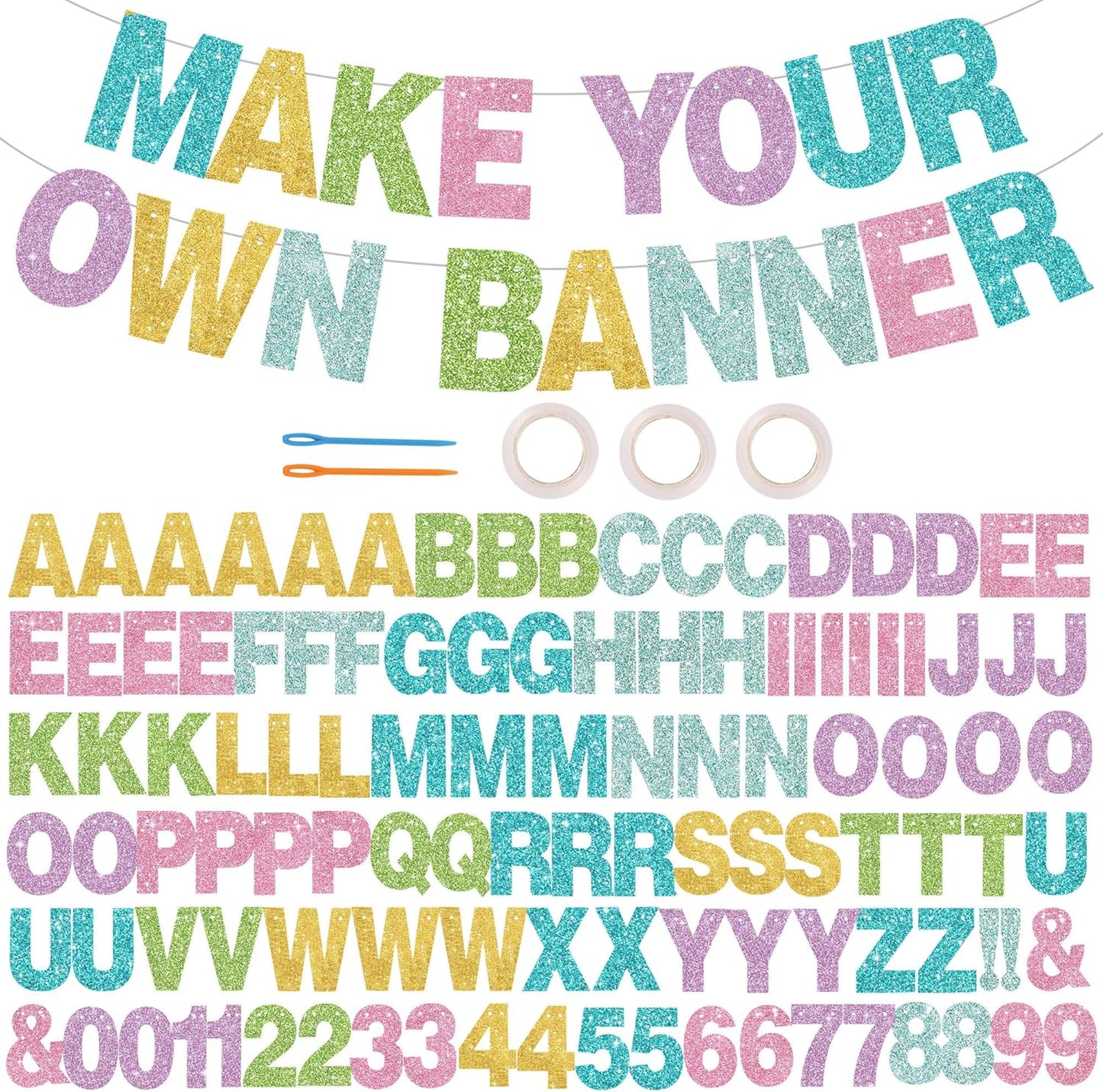 BEISHIDA 116 PCS A-Z DIY Letter Banner Kit Make Your Own Banner Including 111 Letters and Numbers 3 Rope and 2 Threading Device,Customized for Birthday Graduation Wedding Decor Black