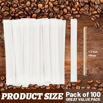 ANTETOK Wooden Coffee Stirrers - Coffee Stir Sticks 7.5 Inch,100pcs Disposable Birch Wood Coffee/Beverage Stirrers,Swizzle Drink Sticks,Coffee Bar Accessories