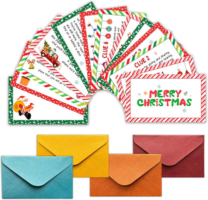 Christmas Treasure Hunt Clue Game, Winter Xmas Scavenger Games for Adults, Merry Christmas Party Activities, Santa Holiday Xmas Party Supplies (12 Cards with 12 Colorful Envelopes) -04