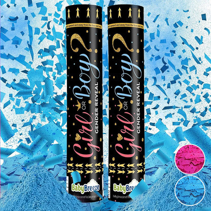 Gender Reveal Confetti Powder Cannon - Biodegradable Blue & Pink Poppers for Baby Shower Party Decorations - He or She What Will it Bee - 2 Pink Sticks