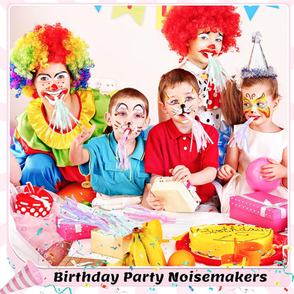 24 Pcs Party Blowers, Noise Makers Glitter Metallic Fringed Blowout Horns for Birthday New Years Graduation Sporting Events Party Favor Supplies (Mermaid Themed)