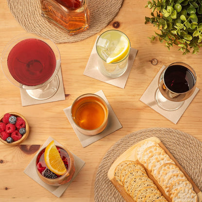 AH AMERICAN HOMESTEAD Cocktail Napkins-Disposable Beverage/Bar Napkins-White Linen-Like Square Napkins-Eco-Friendly & Compostable-Everyday Use, Party or Wedding 4.75inch x 4.75inch (100 Count, White)