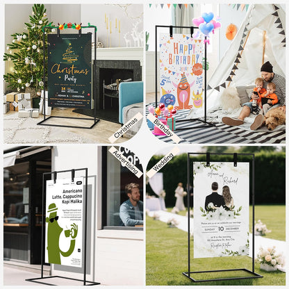 Wedding Sign Stand, Black Wedding Welcome Sign, Wedding Sign Holder with Storage Bag and Leather Sign Hanging Straps, Easel Stand for Sign, Welcome Sign for Party