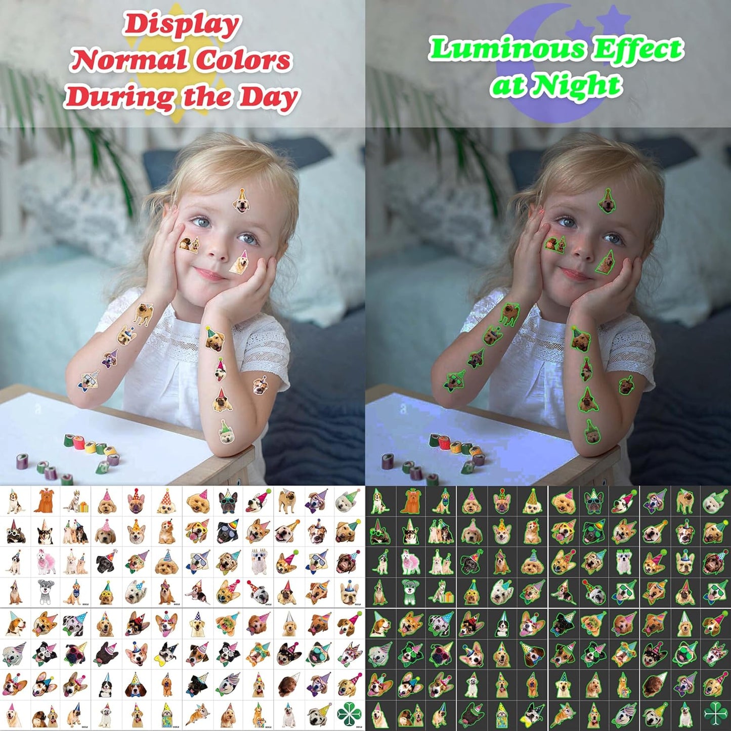 96PCS Dog Party Temporary Tattoos Stickers for Kids – Pre-Cut, Waterproof & Skin-Safe | Cute Puppy Theme 1st 2nd Birthday Supplies, Party Favors, Decorations (Normal)
