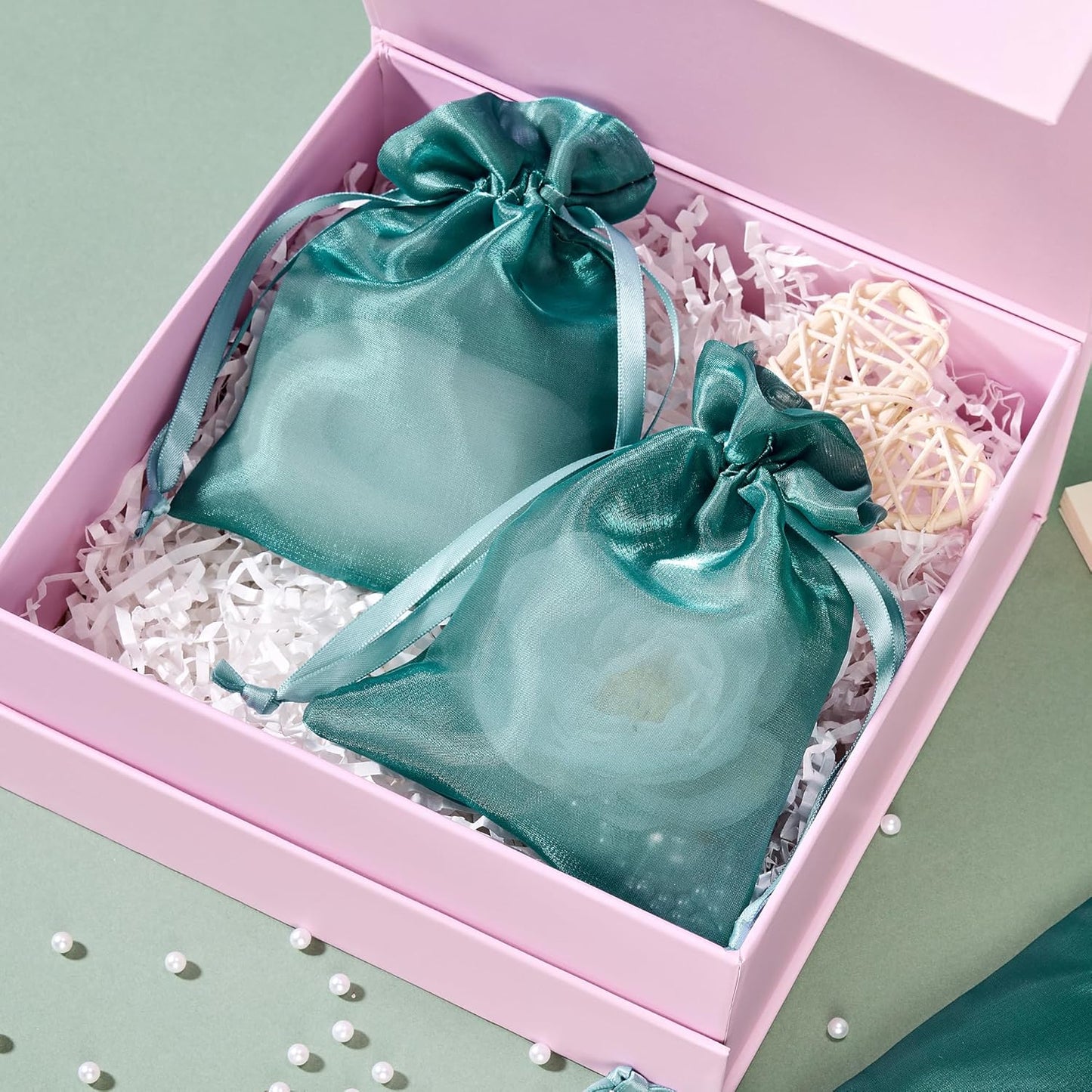 QIANF 20 Pcs Peacock Blue Small Organza Bags 3X4 inch for Wedding Favors with Drawstring, Mini Mesh Gift Bags Jewelry Pouch for Candy Bridal Shower Party Favor Baby Shower Christmas