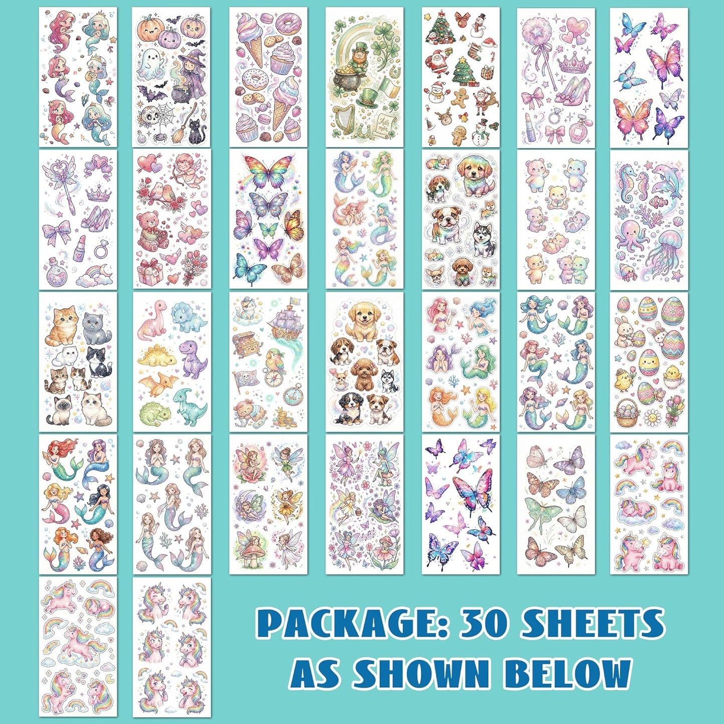 Tattoos for Kids, 350+ Mixed Styles (37 Sheets) Temporary Tattoos Stickers Set Gift for Girls and Boys, Space Dinosaur Animals Butterfly Tattoos for Kids Birthday Party Supplies
