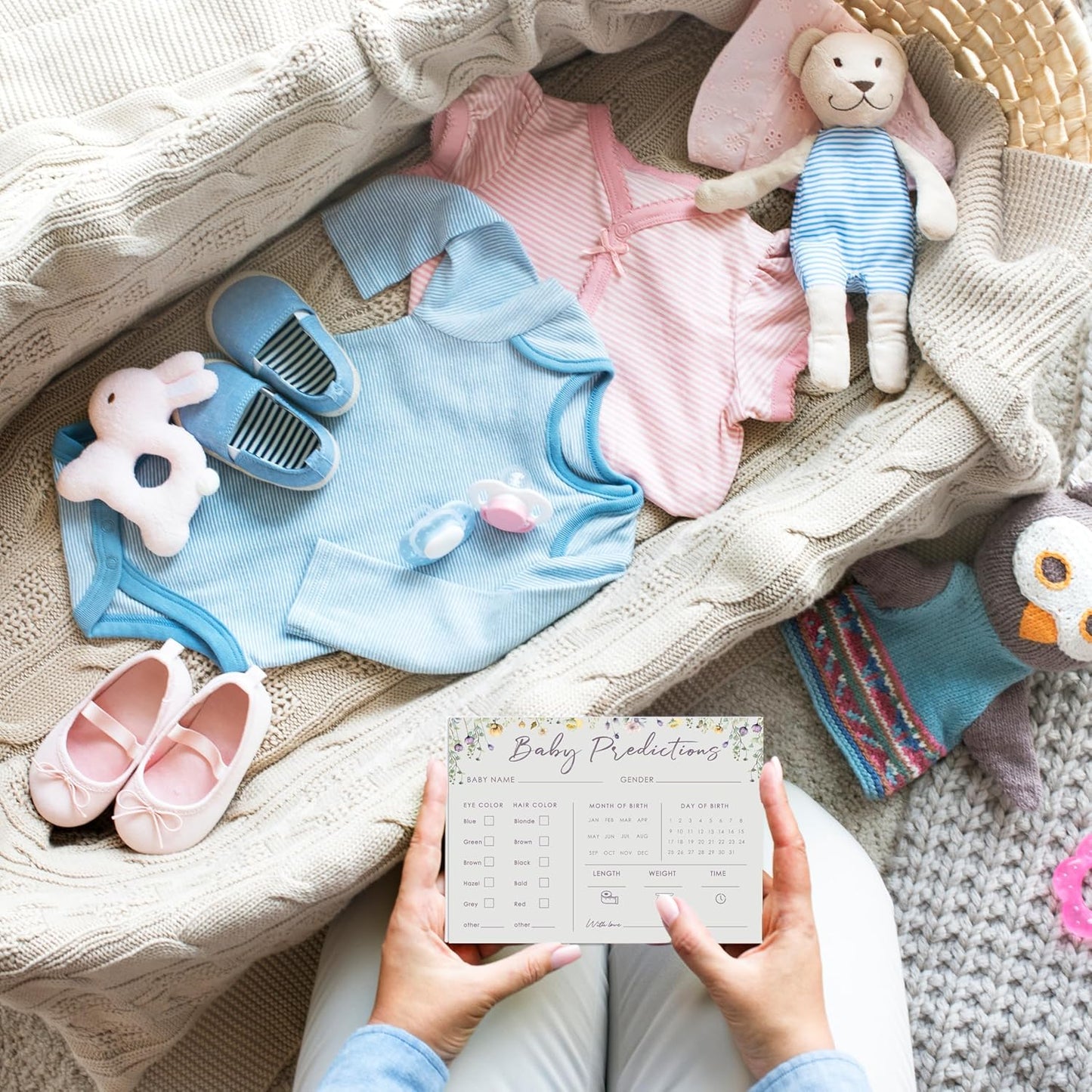 Baby Predictions and Advice Cards, 5" x 7" Pink Baby Shower Predictions Cards, Daily Party Games & Activities Favors for Newparents - G08