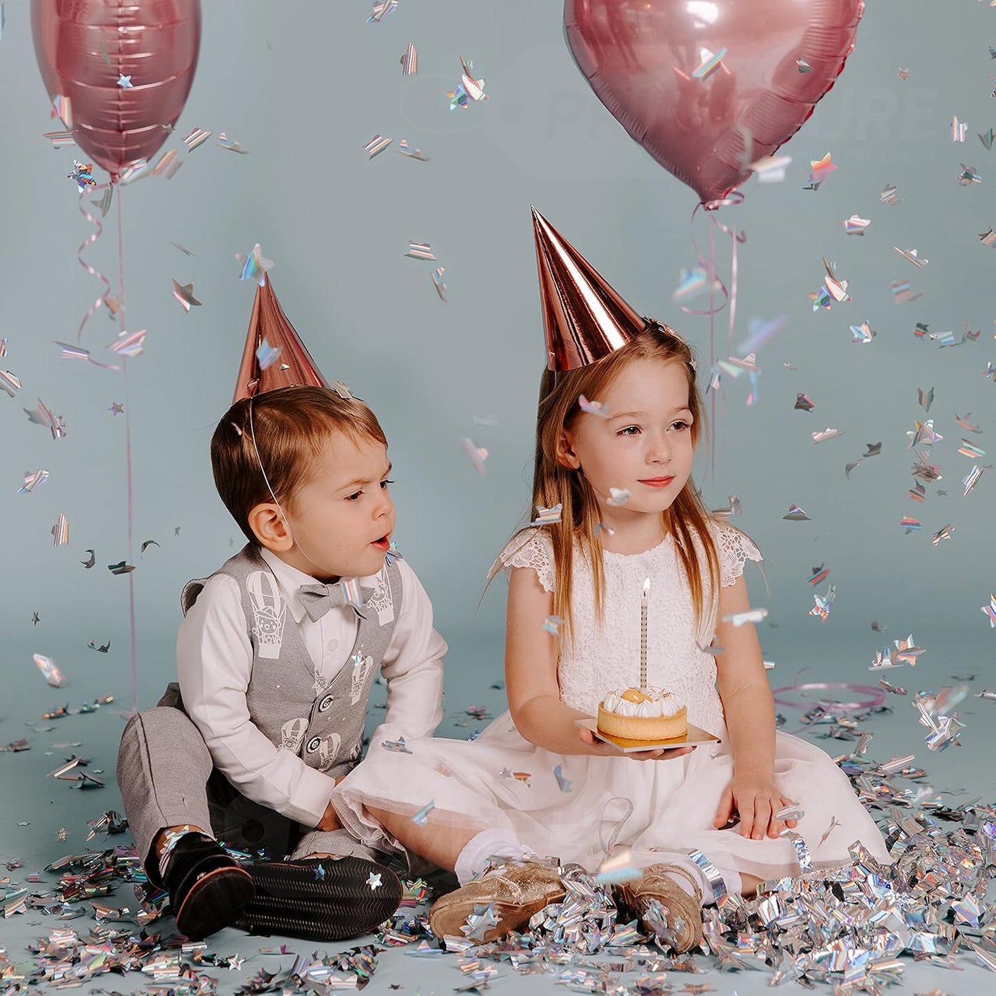 PrimePure Confetti Cannon Party Poppers - Holographic Silver Stars Confetti Popper - 2 Pack - Party Cannon Silver Glitter Star Pop Gun for Birthday, Wedding, Graduation, Celebration, Pranks