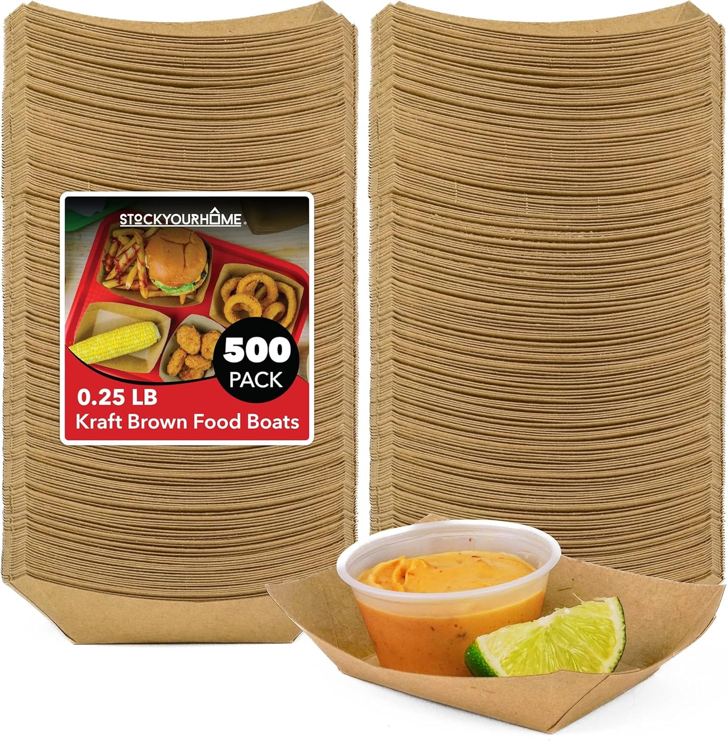 [250 Pack] Medium Disposable Brown Kraft Paper Food Trays, 1-Lb Concession Tray, Serving Boats for Party Snacks, Taco Bar, Seafood, Nachos Plates