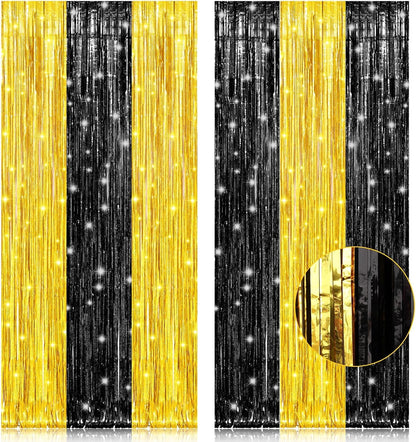 2 Pack 3.2ft x 8.2ft Silver Metallic Tinsel Foil Fringe Curtains, Door Streamer Photo Booth Backdrop for Birthday Graduation Engagement Bridal Shower Bachelorette Baby Shower Party Decorations