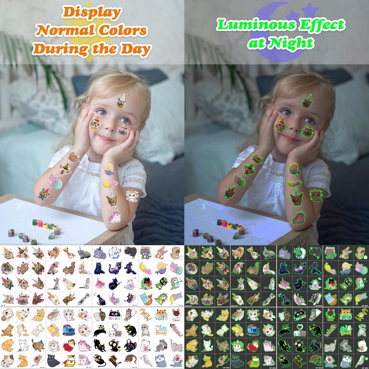 96 PCS Cat Cats Pet Pre-Cut Temporary Tattoos for Kids | Super Cute Themed Birthday Party Favors, Supplies, Decorations, Animal Paw Fake Tattoo Stickers Gifts for Boys Girls Rewards